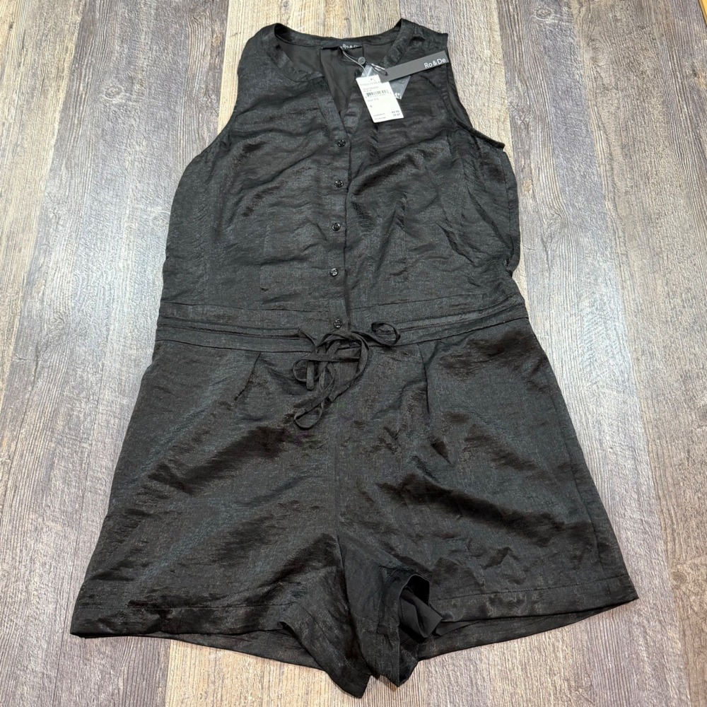 Ro & De Romper Women Small Black Soft Textured Button Front Sleeveless